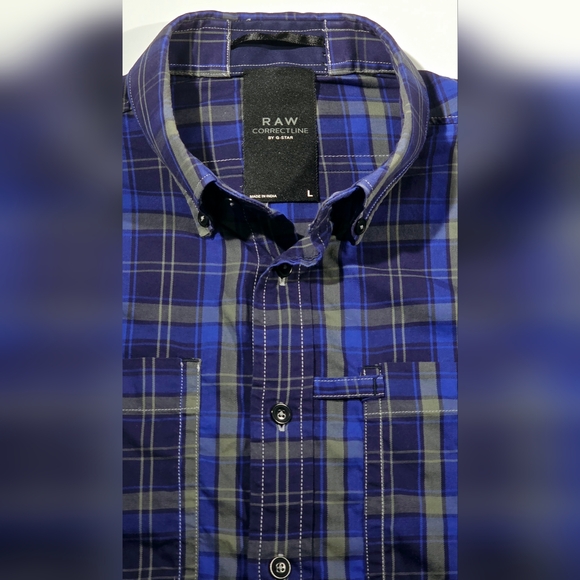 G-Star Raw Correct Line Plaid Button Down Gray Blue Shirt Men Large - Picture 7 of 8